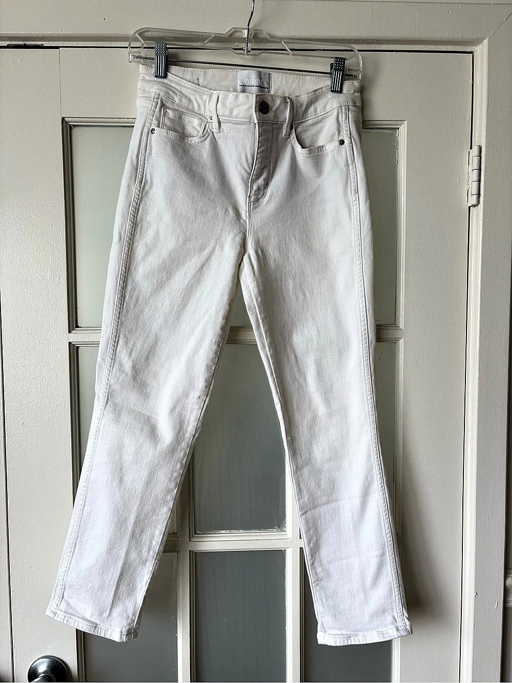 White House Black Market High-Rise White Straight Jeans